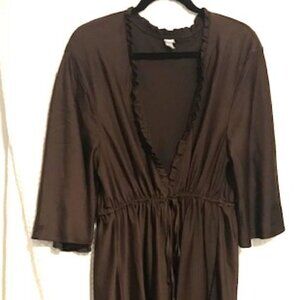 VS Pink Women's Robe Ruffled-V-Neck Drawstring-Waist Chocolate-Brown Sz-1X